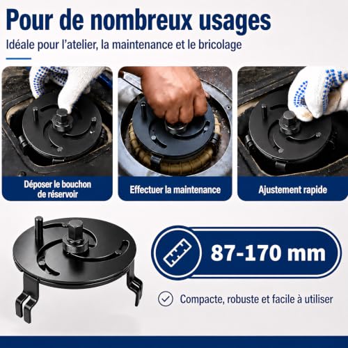 Lomhyve Clé Universelle Réglable pour Bouchon de Réservoir de Carburant | Outil à 3 Mâchoires 87-170mm pour Démontage Pompe à Carburant et Jauge Carburant - Outillage Mécanique Auto – vue 6