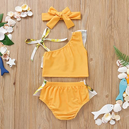 Zanjkr Collant de natação infantil para o verão com laço e estampa de flores e babados, biquíni de d