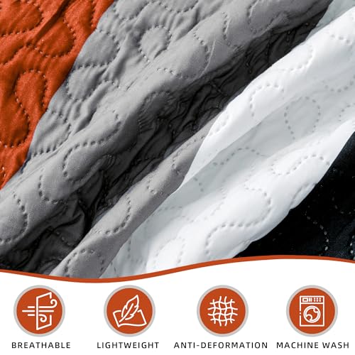 Image of Tyrot 3 Piece Orange Grey Quilt King Size Black White Gray Bedding Set | Lightweight Bedspread, Geometric Coverlet with 2 Sham, Modern Abstract Soft Microfiber, Bed Cover for All Season, 106''x96''