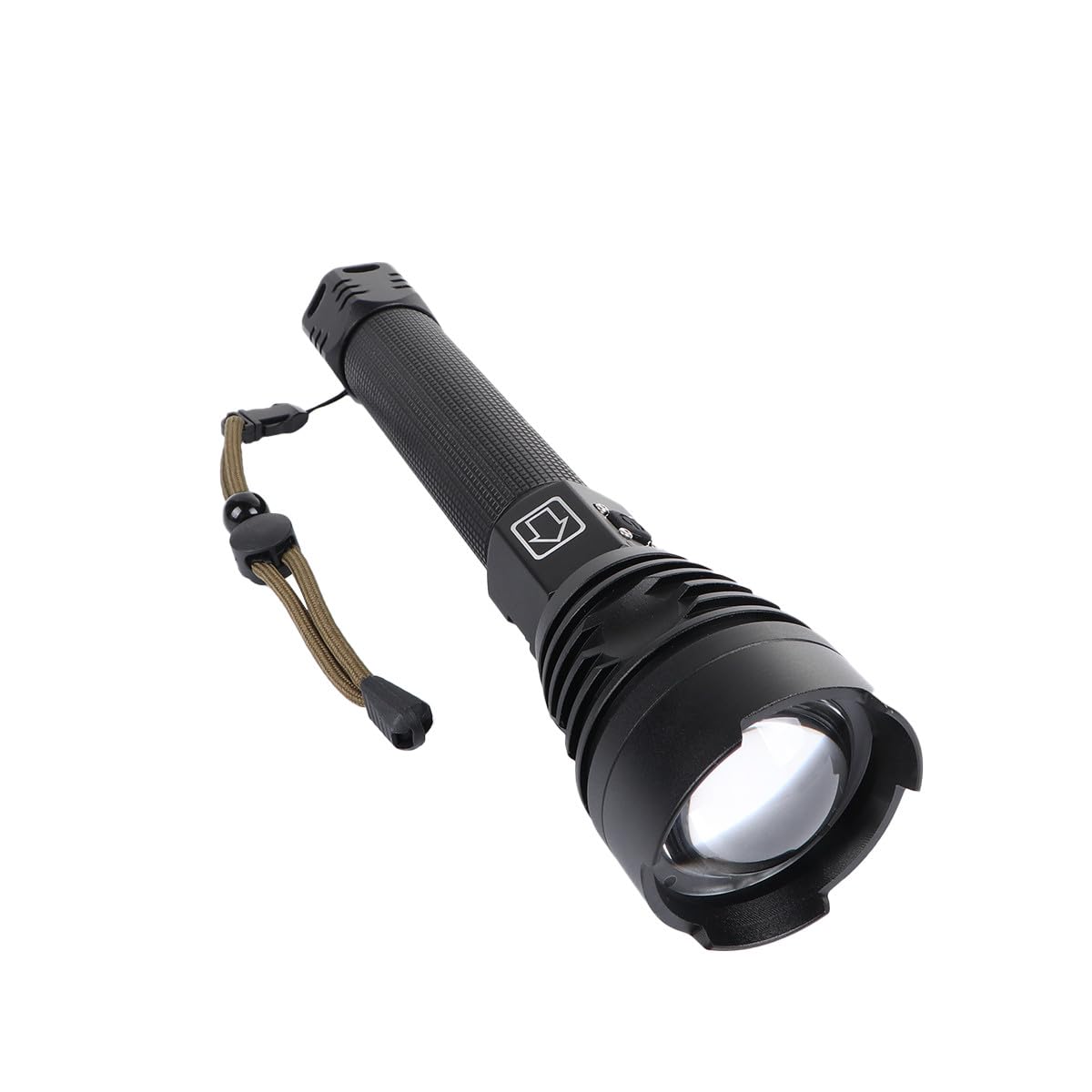 Torcia LED Ricaricabile USB con Display Batteria, Zoom Telescopico, Lega di Alluminio, Nera, per Emergenze e Campeggio, P90 Potente