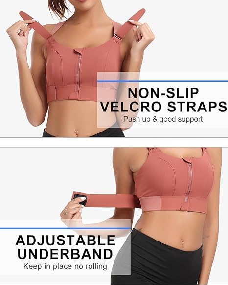 Image of Women Polyester Spandex High Impact Front Zip Sports Bra Fitness Criss Cross Back Crop Tops for Gym, Yoga & Workout - Size: M-4XL