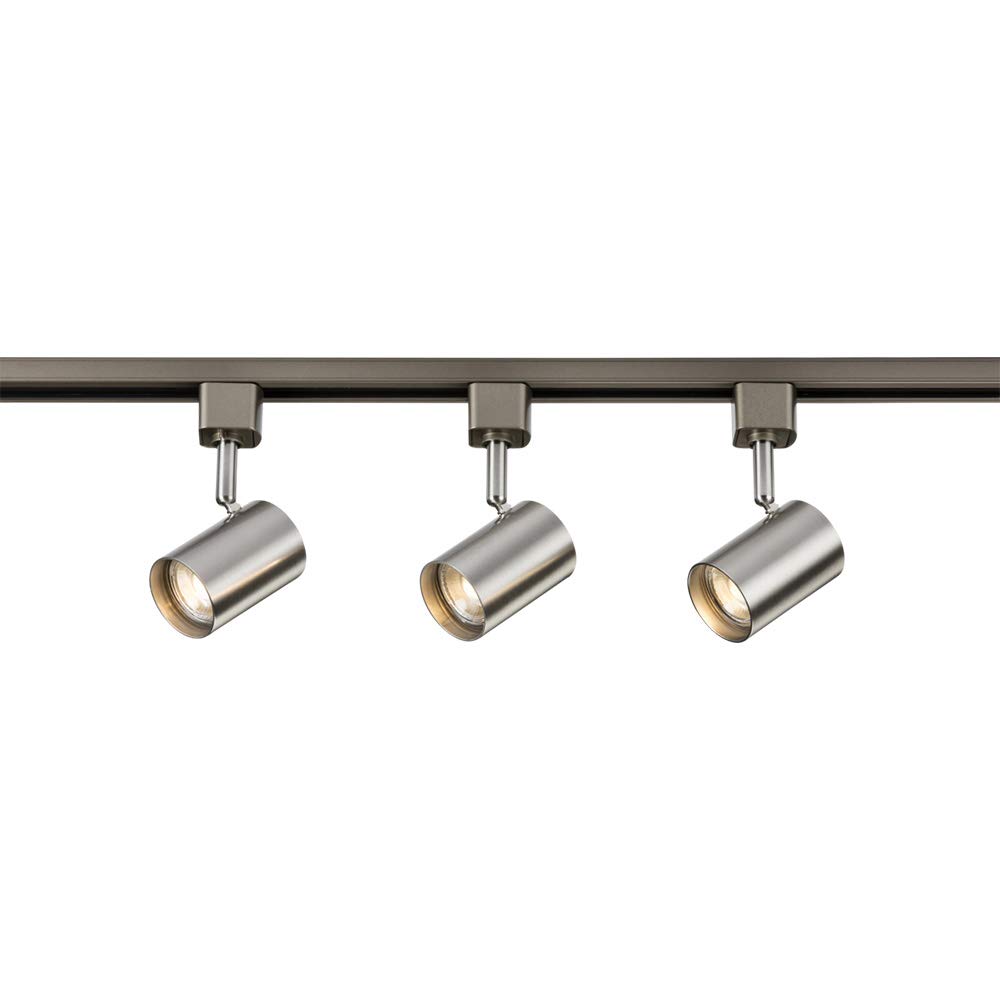 1M 3 Spot Head Track Light Kit Adjustable Multi Way Tilt GU10 Spotlight Kitchen Room Shop Retail Showcase Display Brushed Chrome Lighting