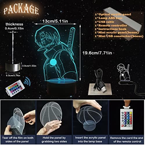 Anime Legend Uchiha Sasuke Itachi Night Light Optical Uzumaki Kakashi LED 3D Table Lamp USB 16 Colors Dimmable Remote Control, Nursery Baby Breastfeeding Sleep Bulb, Christmas Party Gift Decor