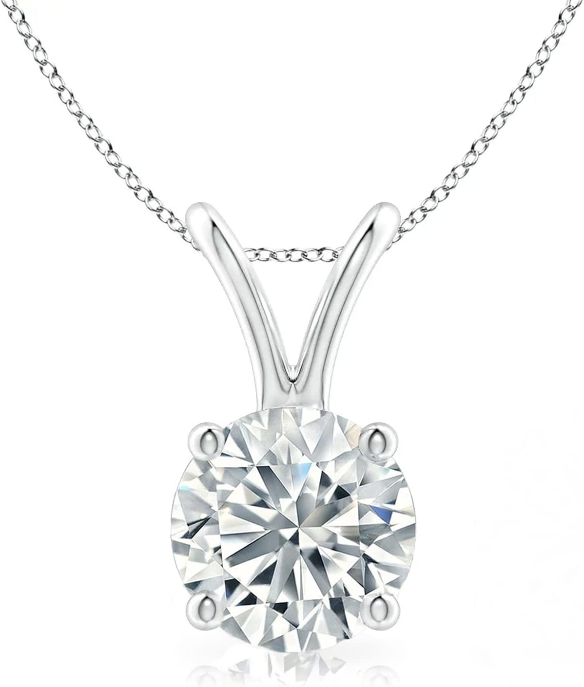 The Diamond Deal 4.00ct Carat Round Brilliant Solitaire Lab-Grown Diamond Solitaire Pendant Necklace For Women in 14k White Gold With 18" Gold Chain