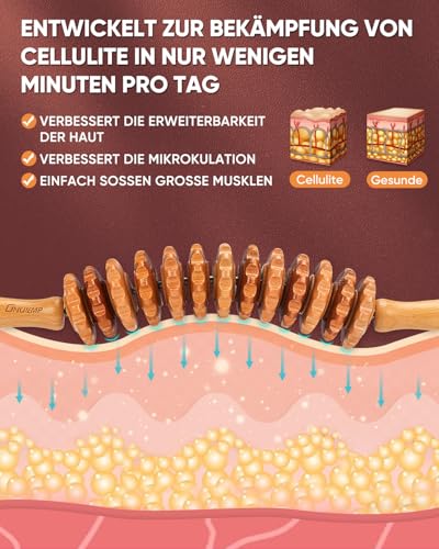 Neues Design Faszienrolle Holz Massagegerät, Faszienstab Roller Wood, Massageroller Mit Griff, Massage Holz Anti Cellulite Massagegerät, für Maderotherapie und Lymphdrainage 42.2cm 350g Buche