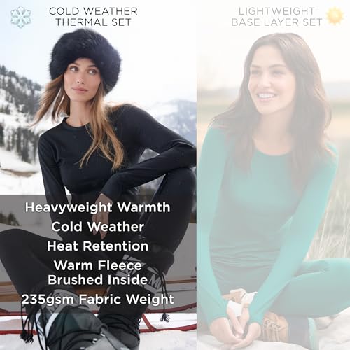 Image of Cuddl Duds Womens Heavyweight Cold Weather Fleece Lined Thermal Set - Long Sleeve Top & Leggings - Winter Lounge Sets