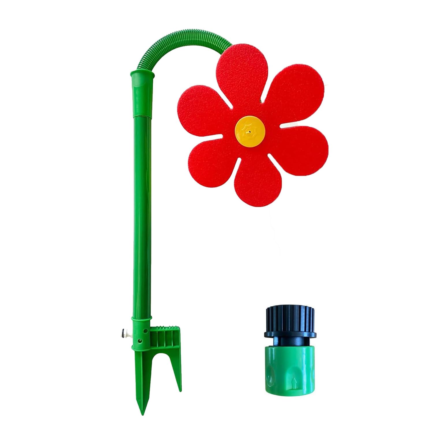 Crazy Daisy Water Sprinkler for Kids and Dogs, 360ยฐ Rotating Dancing Flower Water Toy Hose Garden Spinning Sprinkler, Lawn & Garden, Fun Irrigation Tool for Yard Watering Pets Playing (Red)