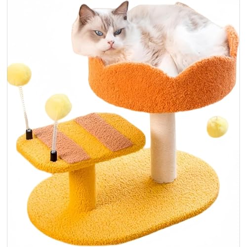 otoye コンパクト省スペース!頑丈安全な据え置き型,天然麻紐爪とぎポール付き。猫ハウス + 展望台で休憩・眺望,ミツバチトンネルで猫が避けられる。小型低め設計で人気,猫のおもちゃとしても活用可,小空間に最適。 (ミツバチの巣44*30*37cm)