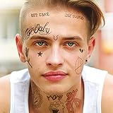 Inkdaze Lil Peep Face Temporary Tattoos - Skin Safe Tattoo - Black and Red Fake Tattoos - Face Tattoo Accessories - 24 Pieces