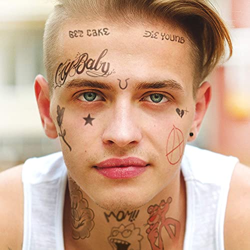 Inkdaze Lil Peep Face Temporary Tattoos - Skin Safe Tattoo - Black and Red Fake Tattoos - Face Tattoo Accessories - 24 Pieces