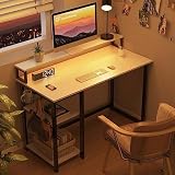 GreenForest 100 x 50 cm Schreibtisch Weiß mit Regal und Monitorständer, Kleiner Sekretär Schreibtisch Weiss, Bürotisch für Home Office, Weiß