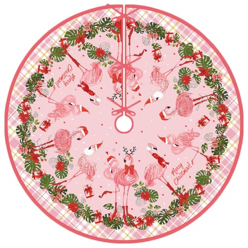 Yarcooly Christmas Tree Skirt 48 Inch Pink Flamingo Xmas Home Party Decor