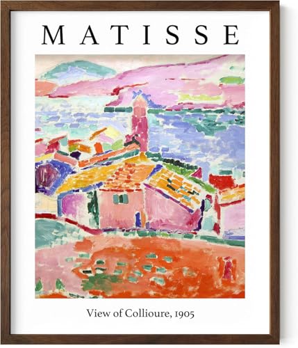 Henri Matisse View of Collioure 1905 Wall Art Fauvism Landscape 16x20 Inch Oak Wood Walnut Framed French Exhibition Poster Scenery Print for Bathroom Kitchen