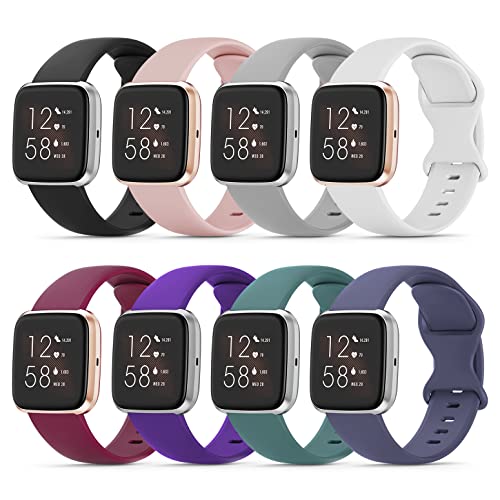 Everact 8 Pack Bands Compatible With Fitbit Versa 2 / Fitbit Versa/Versa Lite/Versa Se, Soft Waterproof Silicone Sport Strap Replacement Wristbands For Women Men #TOP4