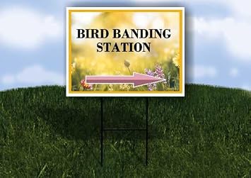 Bird Banding Station Spring Flowers Yellow Field Right Arrow Single Sided 18x24 in. Yard Road Sign w/Stand