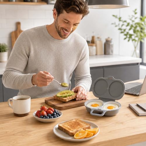 Miniatura 6 de 2 Piezas Escalfador Huevos Microondas, 2 Cavidades Escalfador Huevos