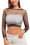 PAPAJIANG Womens Lingerie Fishnet Tops Mesh Baby Dolls Mini Chemise Nightwear One Size Black