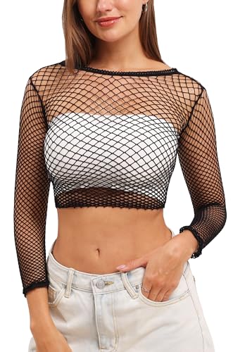 PAPAJIANG Womens Lingerie Fishnet Tops Mesh Baby Dolls Mini Chemise Nightwear One Size Black