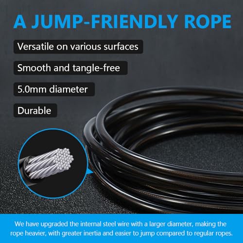Jump Rope, HANDIO jump ropes 1/2 lb Weighted Jump Rope for Boxing, Cardio, Crossfit Workout, 8~10ft Range Adjustable Length Steel Ropes with Ball