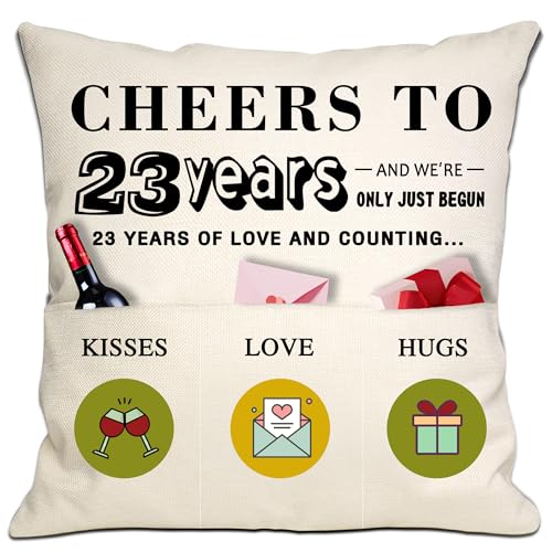 23rd Wedding Anniversary Present Ideas 23 Years of Marriage Gift for Him Her Throw Pillow Cover with 3 Pockets for Couples Lovers Women Men Husband Wife Mom Dad Aunt Uncle Friends(anniversary-23)