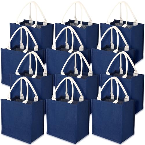 Recopilación de Yute azul los 5 más buscados. 41 Saintrygo - 12 bolsas de yute de arpillera con asa, reutilizables en blanco, bolsas de regalo para dama de honor, para compras, boda, bricolaje, 12 x 12 x 7.7 pulgadas, Azul...