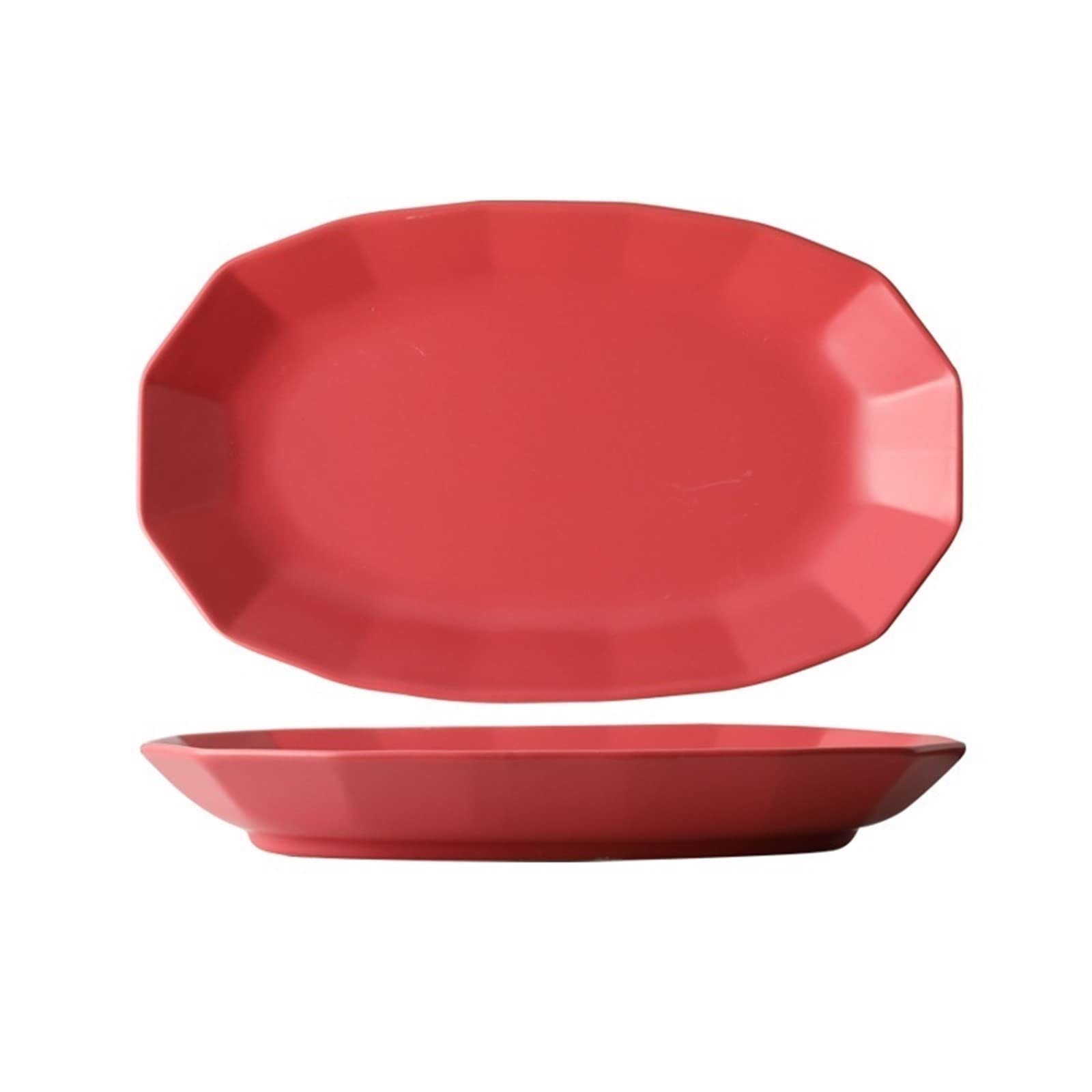 Piatto da Cena Vassoi di plastica Piatti in Ceramica nordica Piatti di Diamanti ovali creativi Piatto da Pranzo Stoviglie for la casa Pesce Colazione Torta Piatto di Frutta (Color : Rot)
