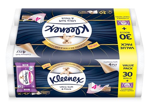 Kleenex Ultra Soft & Thick 4-Ply Toilet Tissue 30x180sheets + Free Moist Toilet Tissue 40sheets