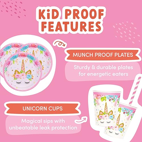 ecoZen Purple Unicorn Birthday Party Decorations - Magical Horse Themed Supplies for 16 Guests, Includes Plates, Cups, Napkins, Banner, Cutlery, Balloons, Tablecloth, Straws, Toppers - Thumbnail 4