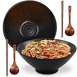 Ecofocet 2 Juegos Tazón de Ramen Japonés con Palillos y Cuchara, 2 x 1000ml Tazón de Sopa de Ramen Japonés de Porcelana, Grandes Ensaladera para Ensalada Frutas, Fideos, cereales, sopa