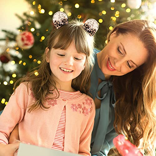 2 Pairs Mouse Ears Hair Clip Mouse Hair Barrettes Bow Ear Clip For Theme Birthday Party Favor Decoration (Leopard) #TOP5