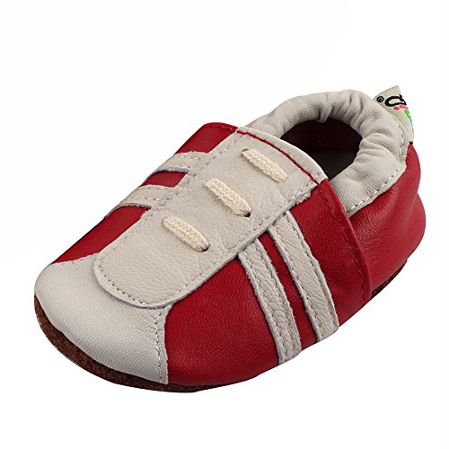 LSERVER Chaussure en Cuir Souple Chaussons Pour Enfant Bébé Garçon Fille, Chaussures rouges, X (18-24 Mois, longue interne: 14.5cm)