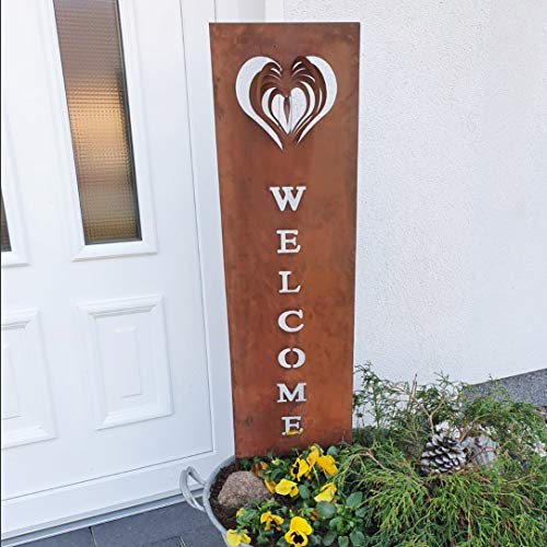 Decorazione da giardino in metallo anticato WELCOME Cartello effetto ruggine