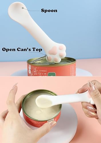 Miniatura 4 de Paquete de 2 cucharas y espátulas para comida de perro y gato, lindas cucharas mezcladoras y abridores de lata para mascotas para comida húmeda para
