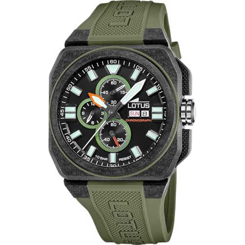 Lotus Reloj Hombre 18976/1 Chrono Caja de Fibra de Carbono Negro Correa de Caucho Verde