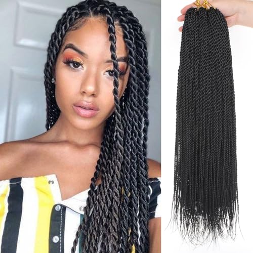 Samtress 14 Inch 8 Paks Senegalese Twist Crochet Hair Black Prelooped Crochet Hair Synthetic for Women Hot Water Setting Crochet Twist Braids Hair 25 strands/pack (#1B)