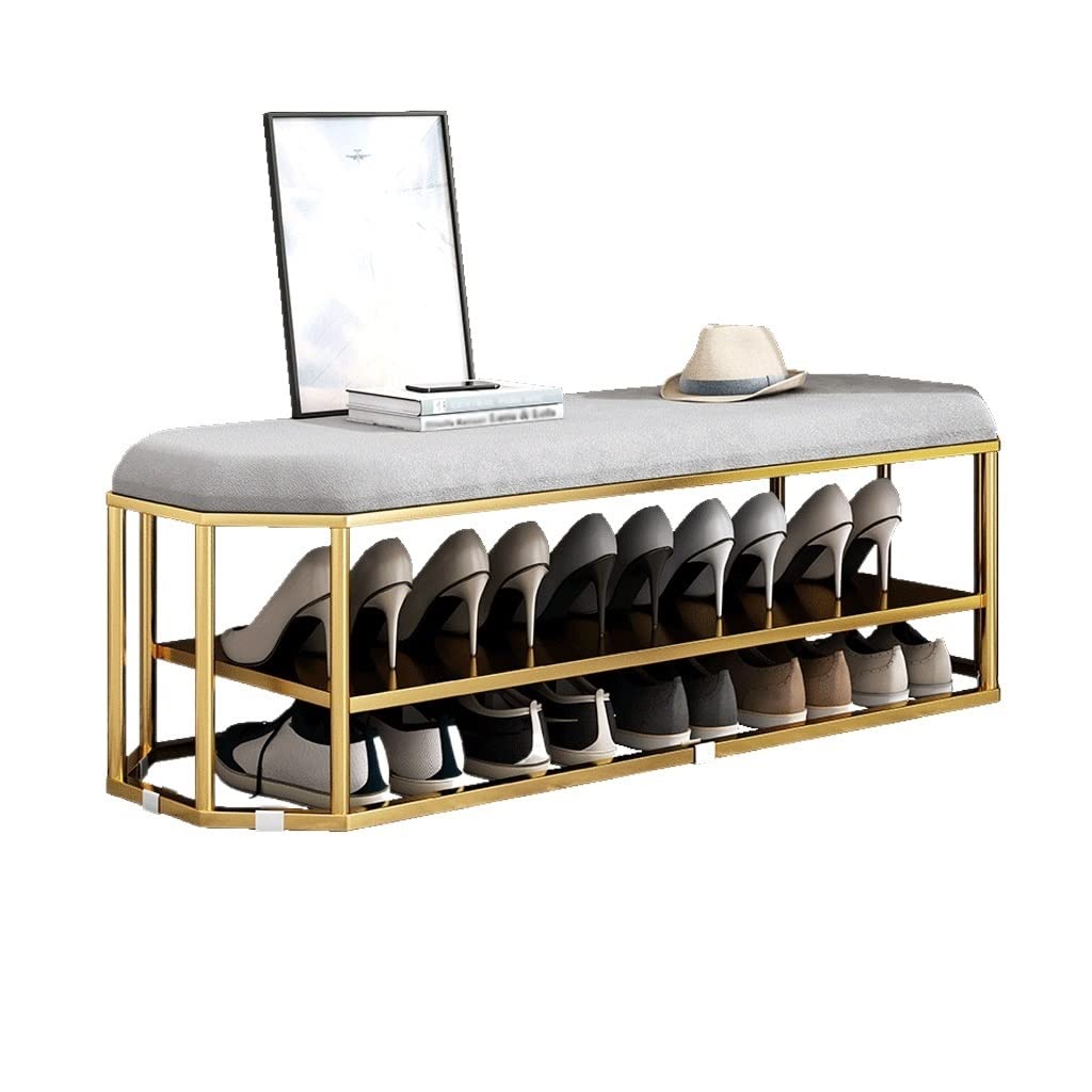 Banc à chaussures avec tabouret d'entrée gris pour rangement de corridor