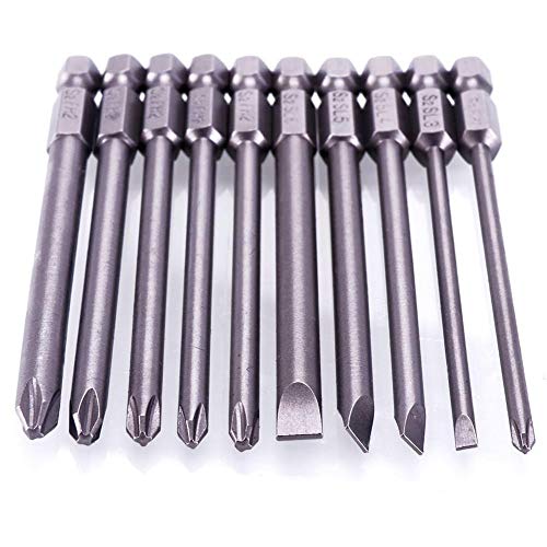 image for Rocaris 10pcs 1/4 Inch Hex Shank Long Magnetic Screwdriver Bits Set 4 