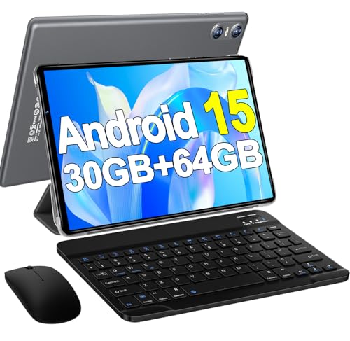 2026 Android 15 Tablet with Keyboard, 10.1 Inch Tablets FHD Display 30GB RAM 64GB ROM 1TB Expand, Octa-Core 2.0GHz, Widevine L1, 6000mAh Battery, 5G WiFi & GPS, Gemini AI, 2-in-1 Tableta PC - Gray by SKYEGG - Used condition - US$76.01