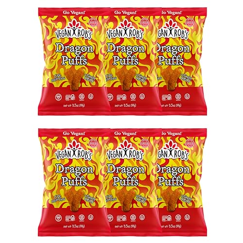 Vegan Rob's Dragon Puffs Baked Firey Bites with Clean & Sustainable Ingredients - Healthy Snacks for Kids & Adults - Plant Based & Gluten Free - 6 Count (3.5 Ounce)