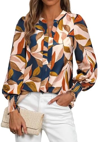 MASCOMODA Womens Boho Floral Long Sleeve Tops Fall Fashion 2025 V...