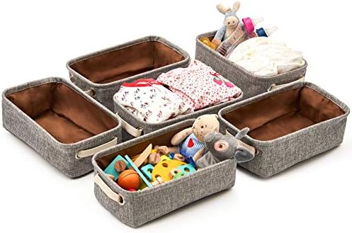 EZOWare Small Collapsible Storage Bins Baskets, Pack of 6 Foldable Canvas Fabric Tweed Organizer Set with Handles for Nursery Kids Toddlers Home and Office - 12 x 7 x 4 inch (Dark Gray) 4 5166DN4T0kL. AC