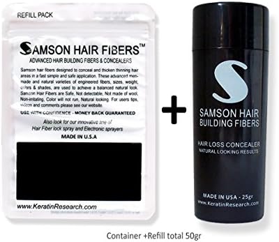 Hair Fibers by Samson Best Hair Loss Concealer Building Fibers Containers & Refills for all brand names Made in USA (Medium Brown Combo-Saver)