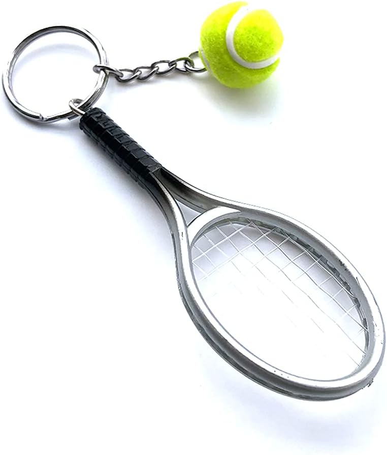 Mini Tennis Racket Ball Keychain Cute Sports Car Bag Charm for Women