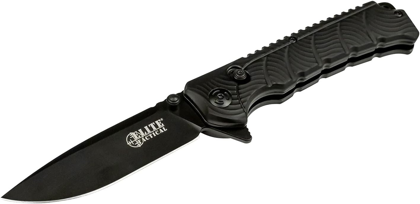 Elite Tactical - Manual Folding Knife w/D.L.M. - BACKDRAFT - Fine Edge Drop Point Blade, 8Cr13 Steel, Ball Bearing Pivot, Nylon Fiber Handle w/Reversible Deep Carry Pocket Clip, EDC - ET-FDR011BK