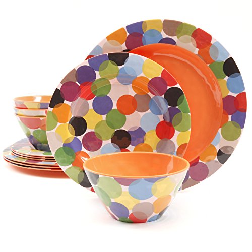 Gibson Studio COMINHKG093699 Line by Laurie Gates 94911.12 Party 12 Piece Melamine Dinnerware, Rainbow Circles (Pack of 12) Gibson Studio COMINHKG093699 Line by Laurie Gates 94911.12 Party 12 Piece Melamine Dinnerware, Rainbow Circles (Pack of 12)
