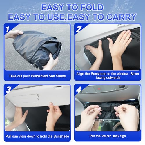 Image of SINGARO Car Windshield Sun Shade, Foldable Reflective Sun Shade for Car Windshield, Compatible with Tesla Model Y Model 3 2016~2025