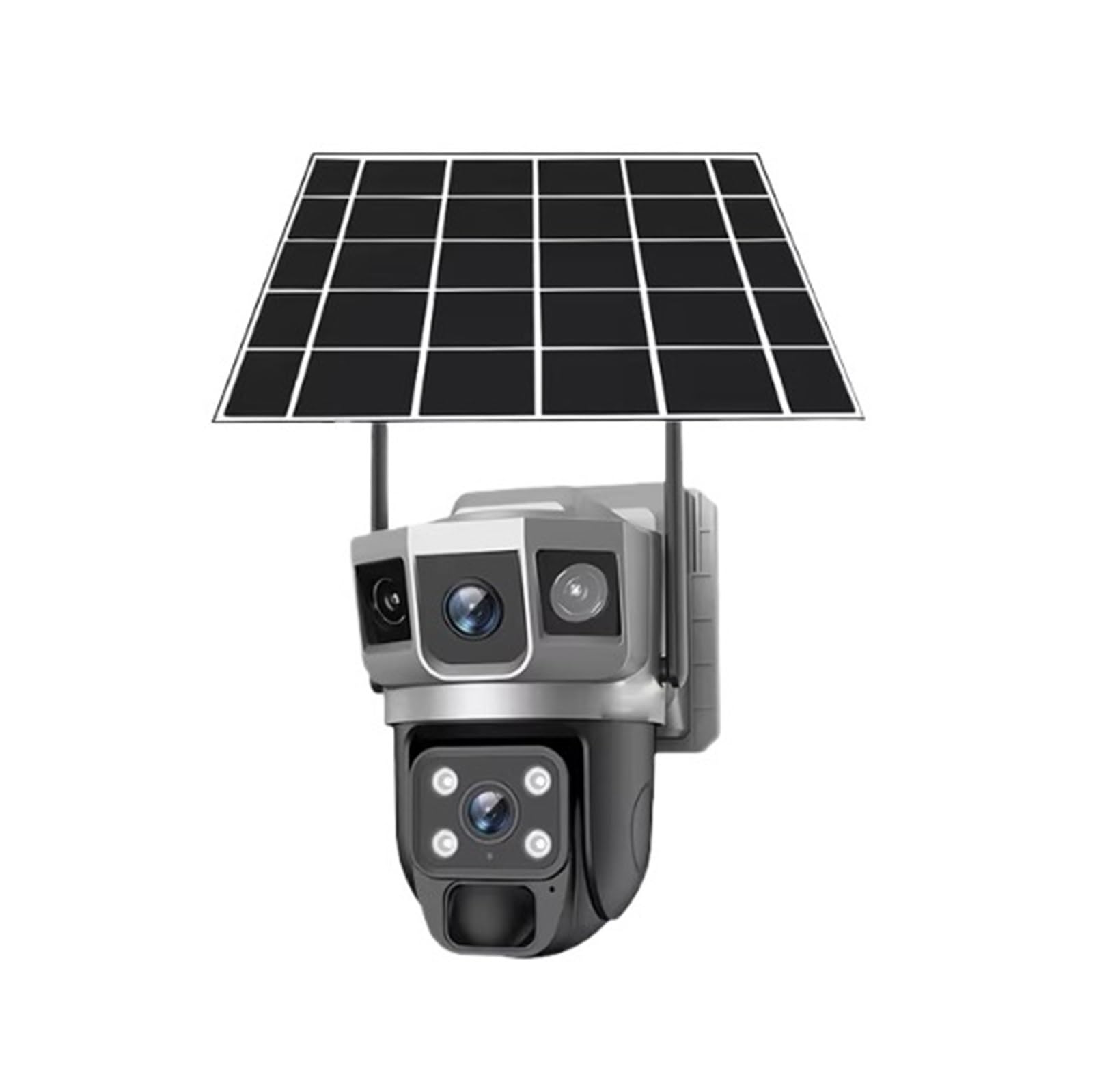 NCAEVGXRWJT 4G WiFi Solar PTZ Security Cam Triple Screen Built-in Battery PIR Motion Detection HD Night Vision Outdoor Surveillance(WIFI CCTV 64G card)