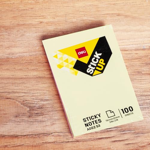 Image of Deli EA00253 Yellow Sticky Notes | 2 inchx1 inch Size Self Adhesive Notes, 100 Sheets Each (Pack of 5)