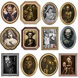 Scary Halloween Party Decoration Indoor Home Wall Decor 3D Changing Face Moving Picture Frame Portrait for Horror Halloween Party Supplies Castle Haunted House Decor(Style D, 12 Pack)