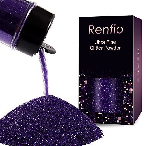 Renfio Poudre de paillettes ultra fines en résine métallique PET flocons de paillettes pour travaux manuels, 0,2 mm, flocons époxy pour gobelets, décoration de slime, 50 g, violet aubergine Cover